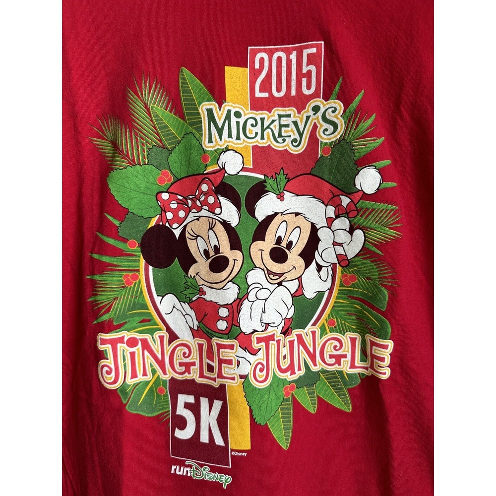 Walt Disney Hanes Run Disney Mickey's Jingle Jungle 5K  2015 T‎ Shirt Red Medium